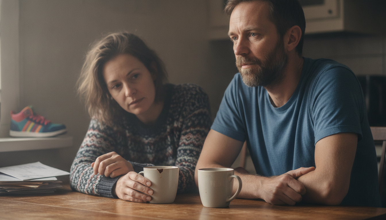 couple at kitchen table working on rebuilding trust in a relationship
